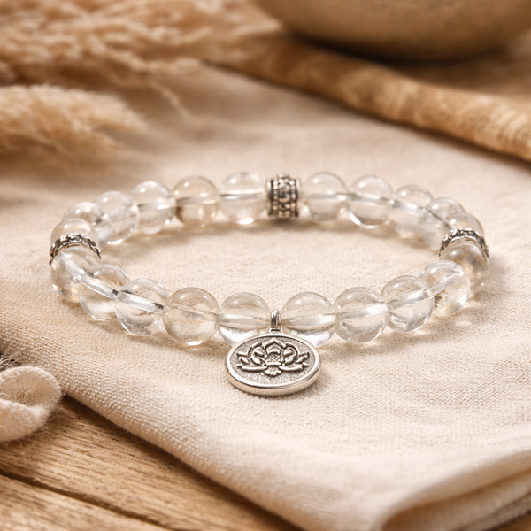 Mala Armband Met Lotus Symbool Bergkristal Elastisch 21 Kralen