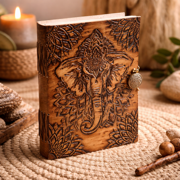 Notitieboek Olifant Met Lederen Kaft En Blanco Pagina's Van Gerecycled Papier