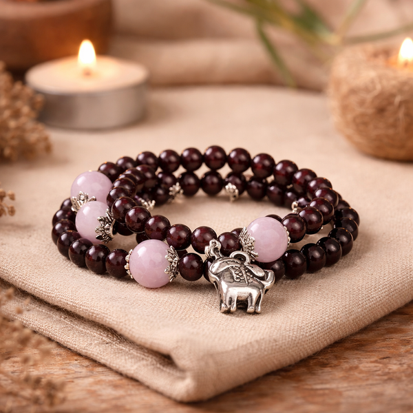 Edelsteen Armband Granaat Met Bedeltje Op Elastiek