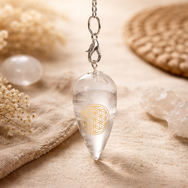 Pendel Edelsteen Bergkristal Druppel Met Bloem Des Levens
