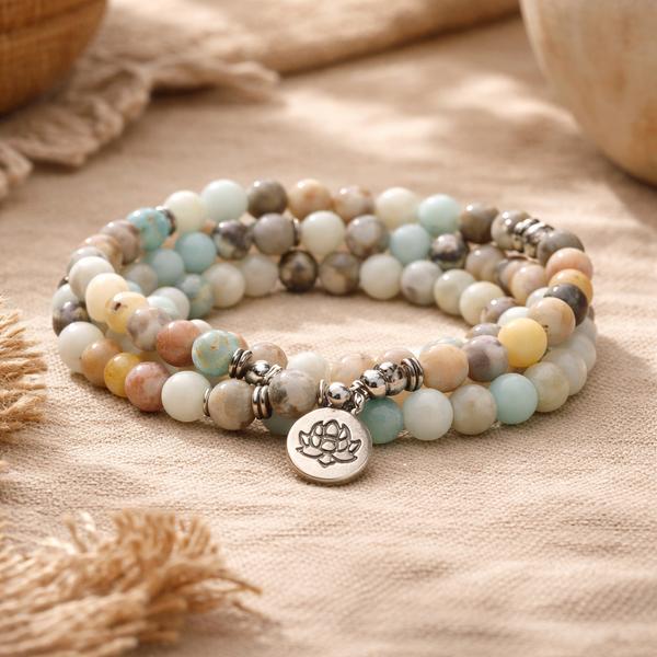 Edelsteen Armband Amazoniet Mala Met Lotus 8 mm Kralen