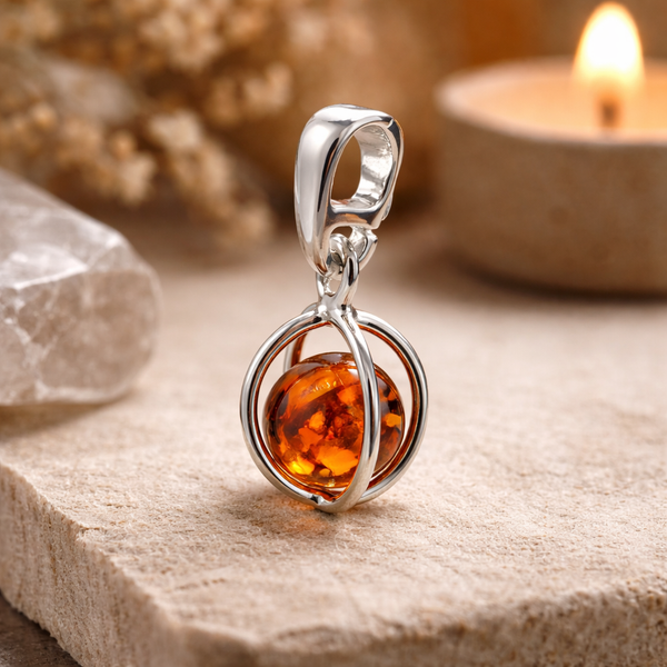 Hanger Sterling Zilver Met Amber Kogel 7 Mm