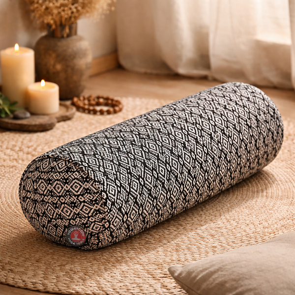 Yoga Bolster Rond Katoen Zwart/Wit Patroon 60 x 20 cm