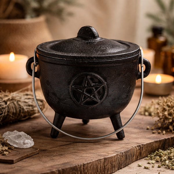Cauldron Heksenketel Pentagram Gietijzer Zwart