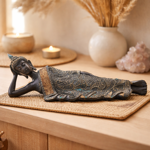 Boeddha Beeld Liggend Polyresin Zwart 37 x 9 x 11 cm