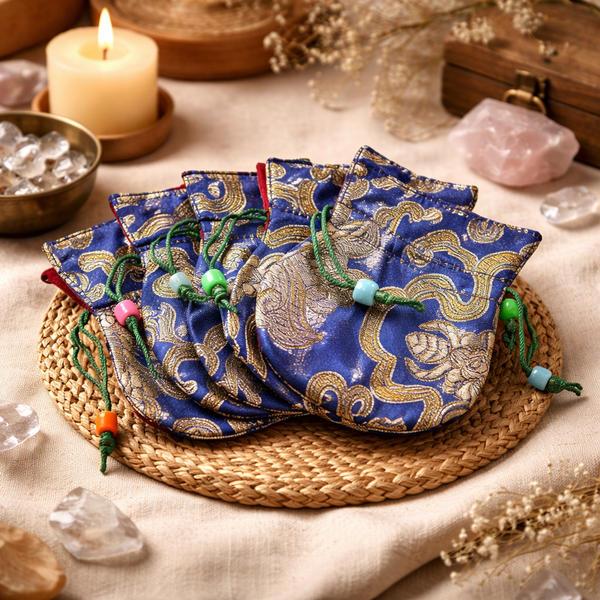 Tasje Voor Pendel En Sieraden Blauw Brokaat