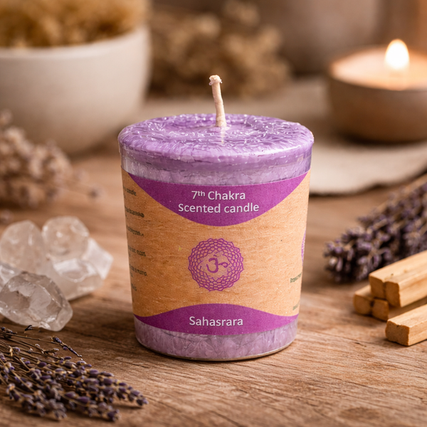 Geurkaarsje Votief Chakra 7 Sahasrara Essentiële Oliën