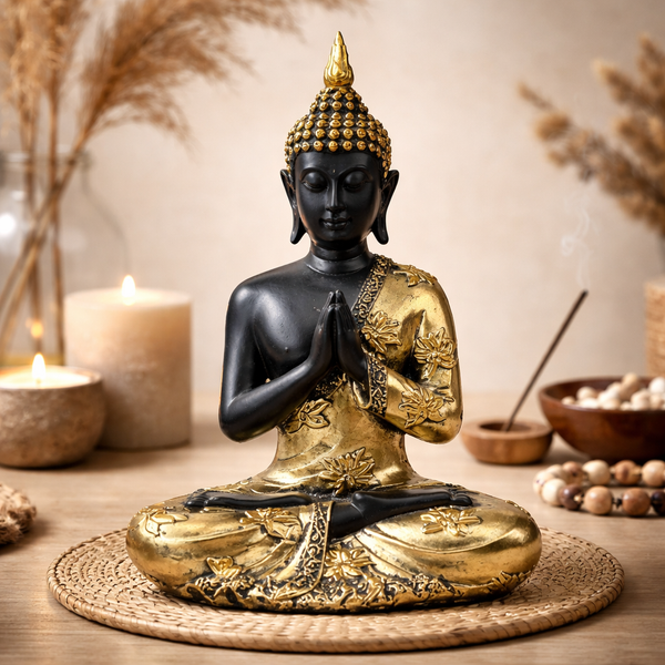 Boeddha Beeld Thais Mediterend Polyresin Zwart 17 x 10 x 23 cm