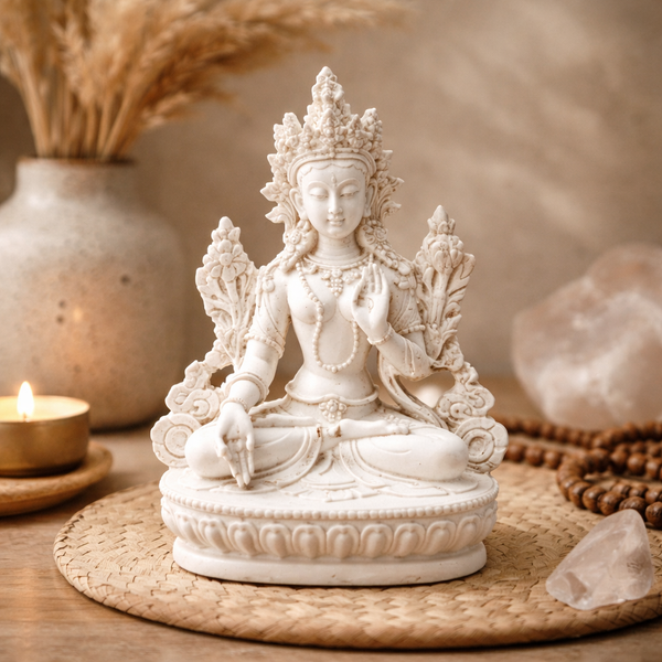 Tara Boeddha Beeld Witte Tara Wit 15 cm