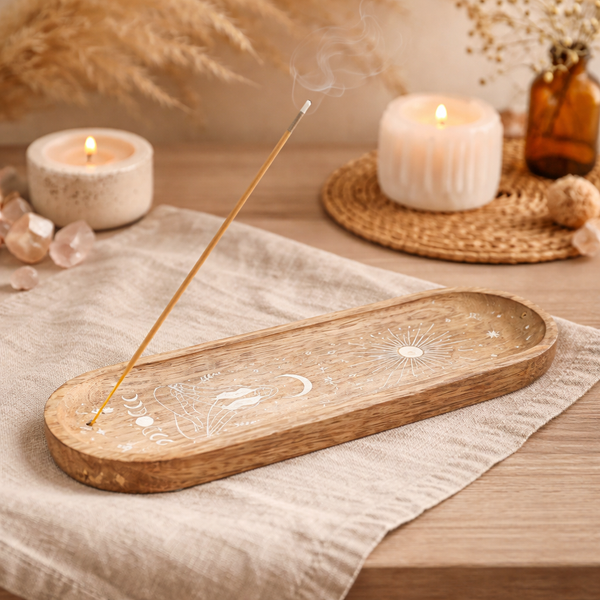 Cosmic Rituals Design Wierookhouder Mangohout Whitewash Ovale 28x9,5 cm