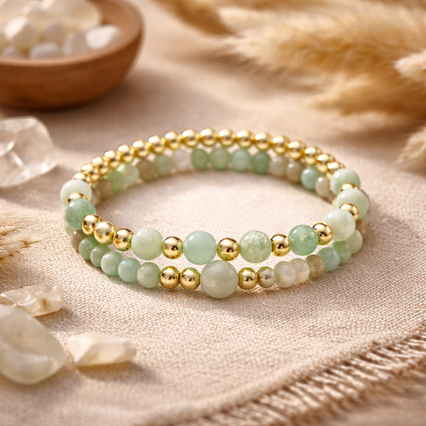 Armband Amazoniet En Hematiet Set Van 2 Elastisch 3~8 mm