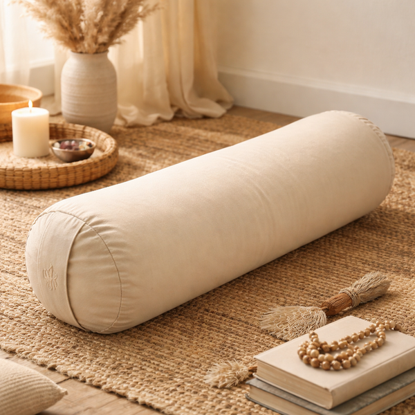 Yogi & Yogini Meditatiekussen Bolster Biokatoen OCS 100 Beige Boekweitdoppen 60 X 16 Cm 2300 G
