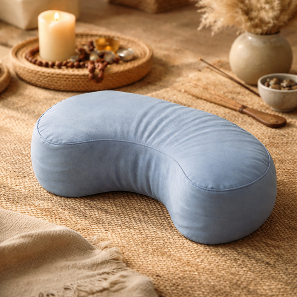Yogi & Yogini Meditatiekussen Halve Maan Blauw Biokatoen OCS 37x17x13 Cm 1008 G