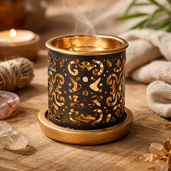 Aromafume Wierookdiffuser Taj Metalen Koperen Plaat Hout 6.5x7 cm