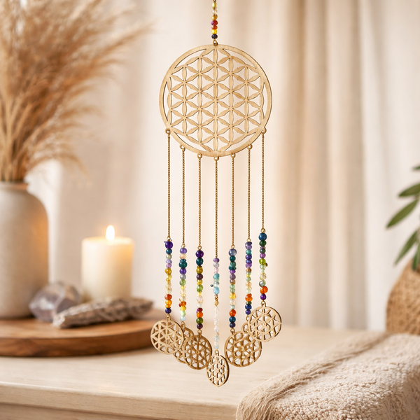 Feng Shui Decoratie Bloem Des Levens MDF Met Chakra Edelstenen ±46x10.5 cm