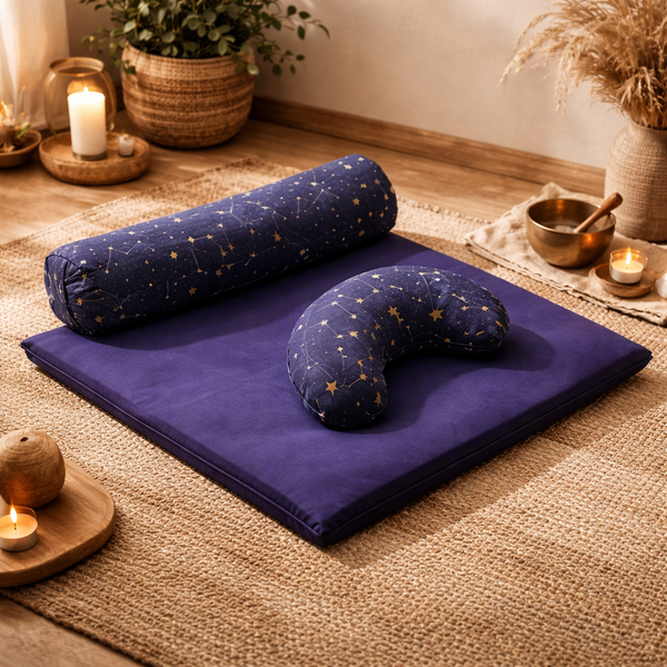 Meditatie Set Sterrenhemel Biologisch Katoen Indigo Donkerblauw 65x65x5 cm
