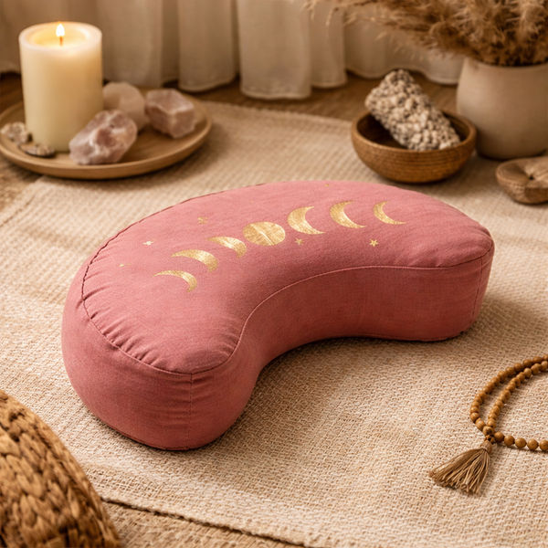 Meditatiekussen Halve Maan Maanfasen Oudrose Biokatoen OCS 37x17x13 cm