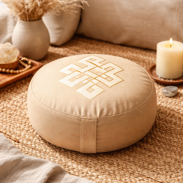 Meditatiekussen Oneindige Knoop Beige Biokatoen OCS 33x17 cm 2100g