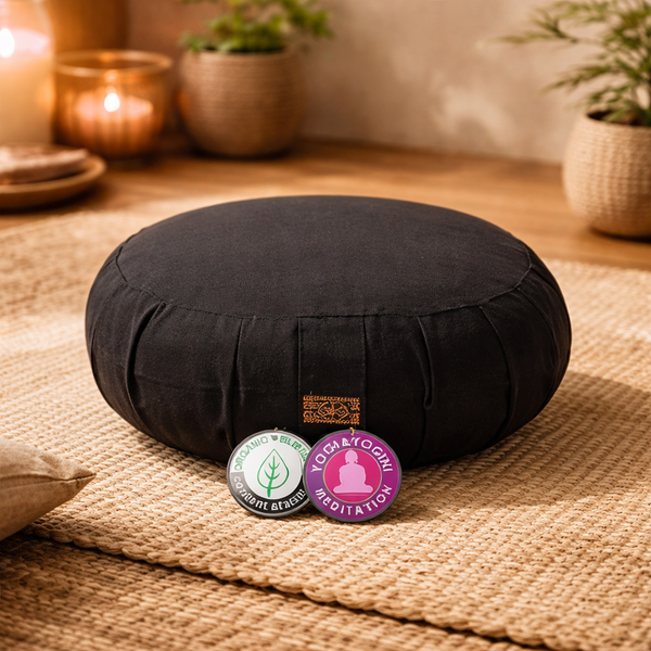 Meditatiekussen Zafu Japanse Stijl Biokatoen Zwart 33x14,5 cm