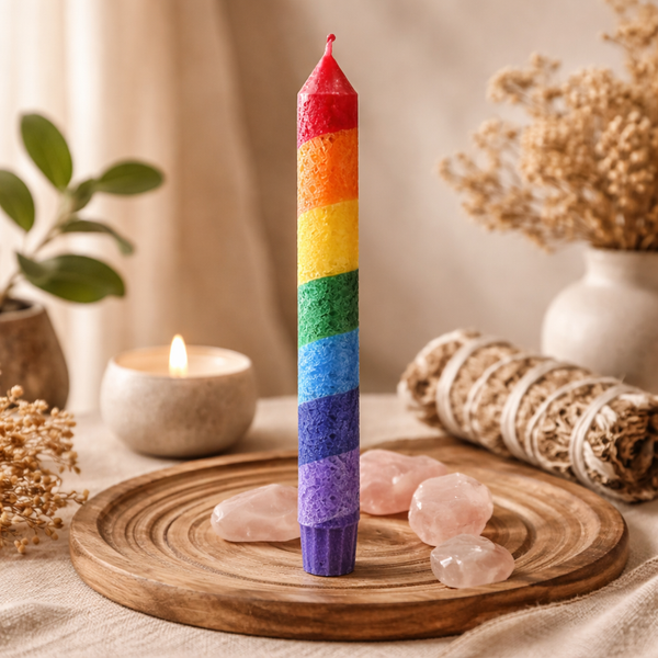 Dinerkaars Regenboog Stearine 23x2.2 cm Zonder Geur