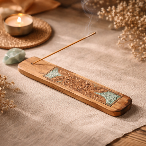Wierookhouder Dromenvanger Met Amazoniet Hout Indiase Iep ±15.5x5cm