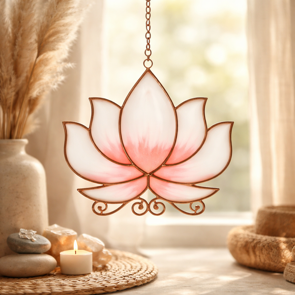 Raamhanger Lotus Gekleurd Glas Metaal Roze ±25cm