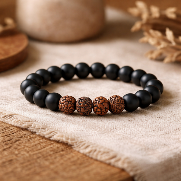 Armband Rudraksha Zaden En Zwarte Onyx 10mm