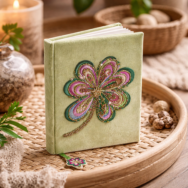Notitieboek Fluweel Met Klavertje Vier Groen 20x15 cm