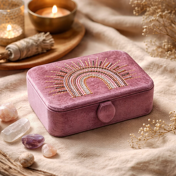Sieraden Tarotdoos Fluweel Paars Met Regenboog 11x15,5x5 cm