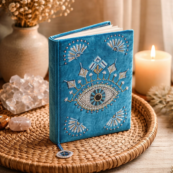 Notitieboek Fluweel Met Alziend Oog Blauw 20x15 cm