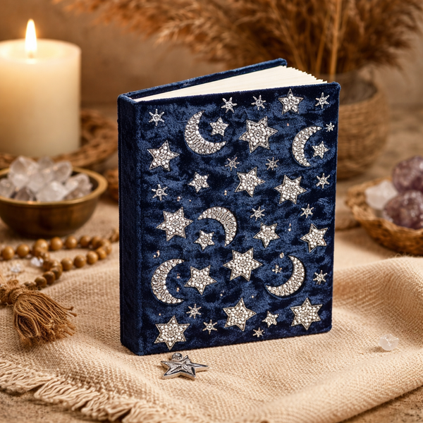 Notitieboek Fluweel Maan En Sterren Donkerblauw 20x15 cm