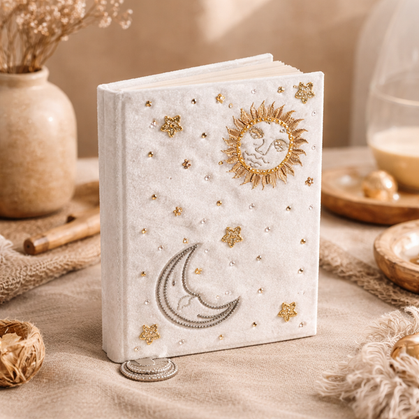 Notitieboek Fluweel Zon En Maan Wit 20x15 cm