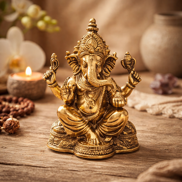 Beeld Zittende Ganesha Messing 16 cm 1460g