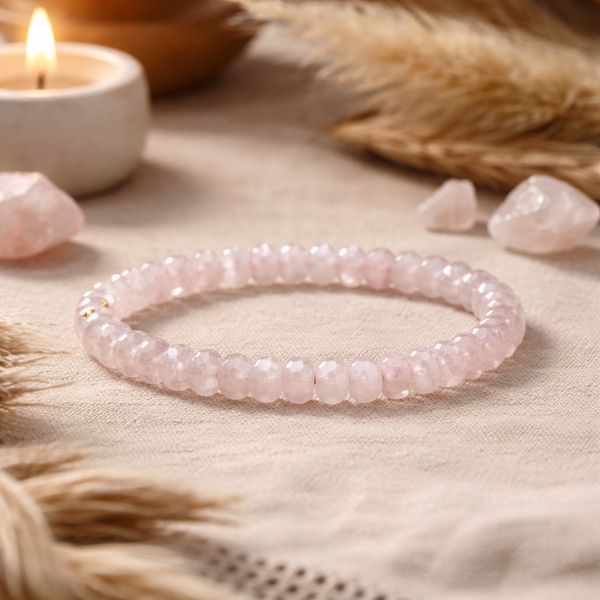 Armband Rozenkwarts Facetgeslepen AA Kwaliteit Elastisch 0.6 cm