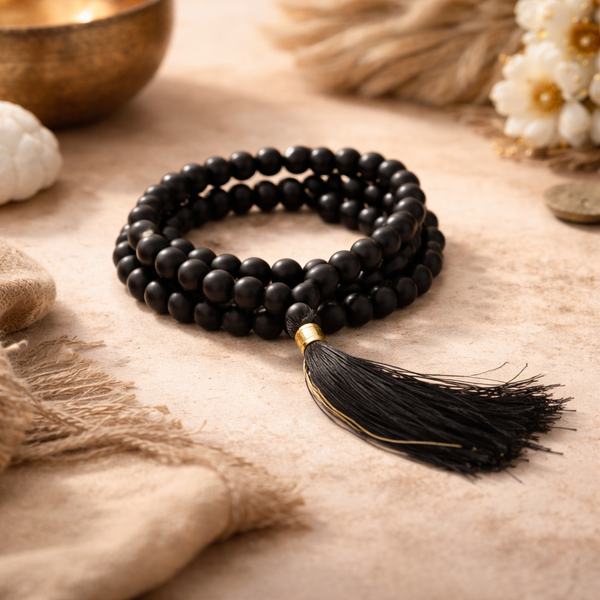 Mala Hindoeïstisch Boeddhistisch Zwarte Onyx Matte Finish 0.6 cm