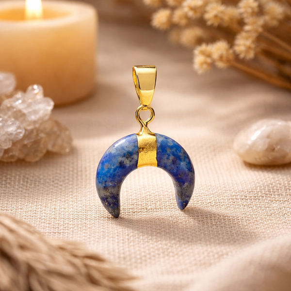 Hanger Halve Maan Lapis Lazuli Goudkleurig Metaal ±2cm