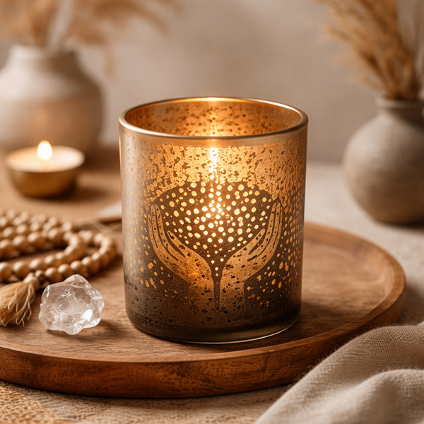 Sfeerlicht Spirituele Handen Matglas Metallic Geschikt Voor Votiefkaarsjes En Theelichtjes 10x12,5 cm