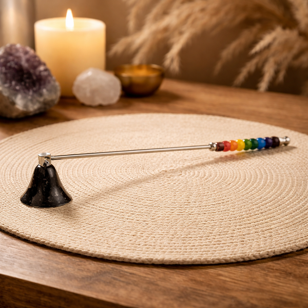 Kaarsendover Messing Met 7 Chakra Kralen Uit India 28 cm