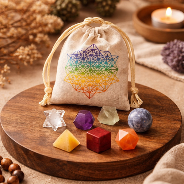 Edelsteen Set Heilige Geometrie Chakra Uit India 1-2 cm
