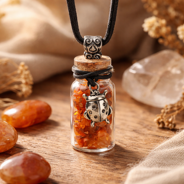 Carneool Edelsteen Hanger Met Lieveheersbeestje In Geschenkflesje
