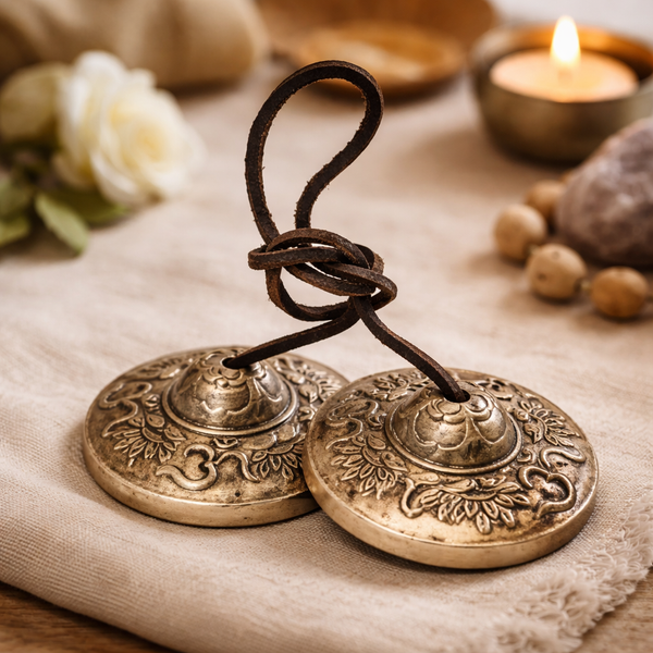 Tingsha's Met Ohm En Lotus Decoratie 7cm 260g
