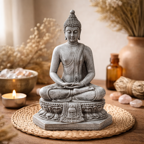 Beeldje Thaise Boeddha Mediterend Grijs 18 cm
