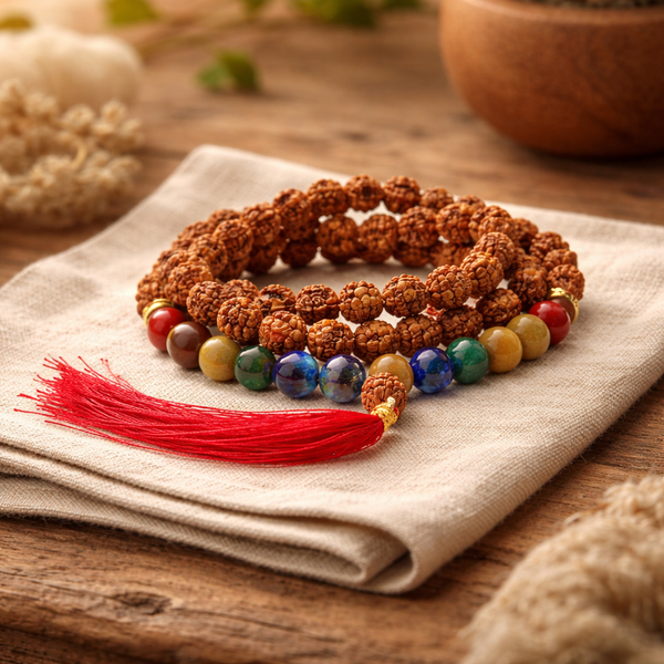 Mala Rudraksha Met 7 Chakra Edelstenen 108 Kralen