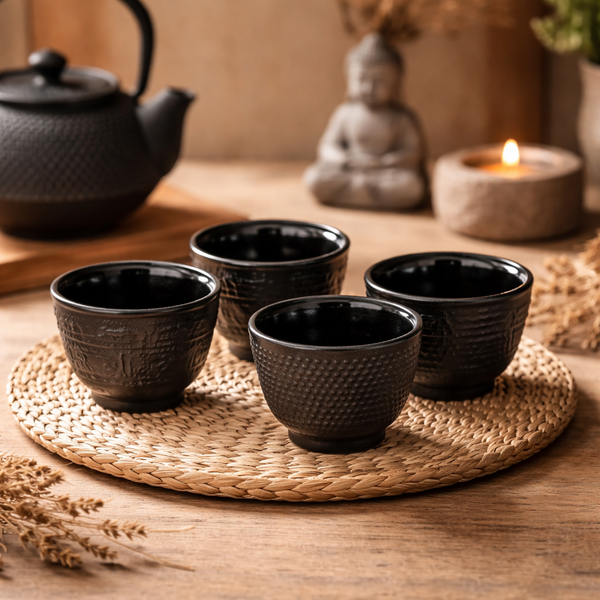 Tetsubin Gietijzeren Theekopjes Set Van 4 Japanse Stijl Geëmailleerd