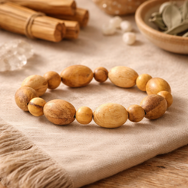 Palo Santo Armband Elastisch Met Ronde En Ovale Kralen