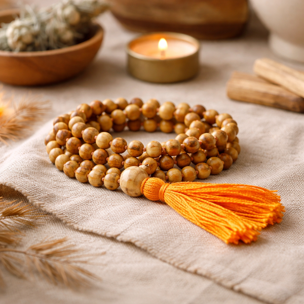 Palo Santo Mala Met Guru Kraal En Knoopjes Van 108 Kralen