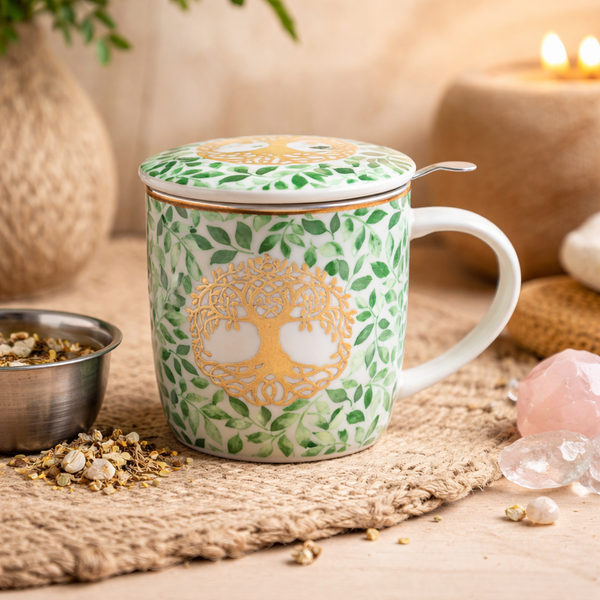 Theemok Set Levensboom Bone China Porselein Met Deksel En Theezeefje
