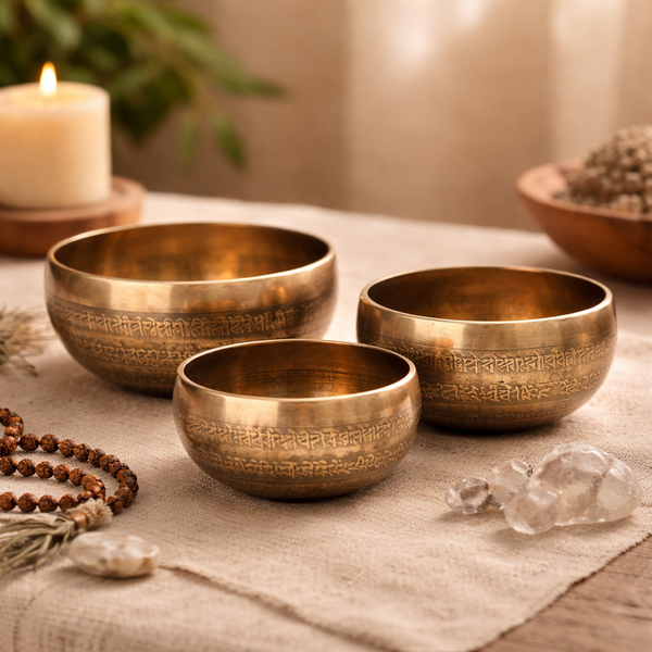 Klankschaal Tibet Gegraveerd Met Om Mani Pad Me Hum Mantra (16 cm)