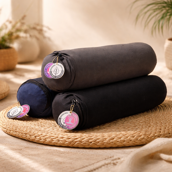 Yoga Bolster Set Van 3 Mini Bolsters Biologisch Katoen Zwart Antraciet Donkerblauw 40 x 12 cm