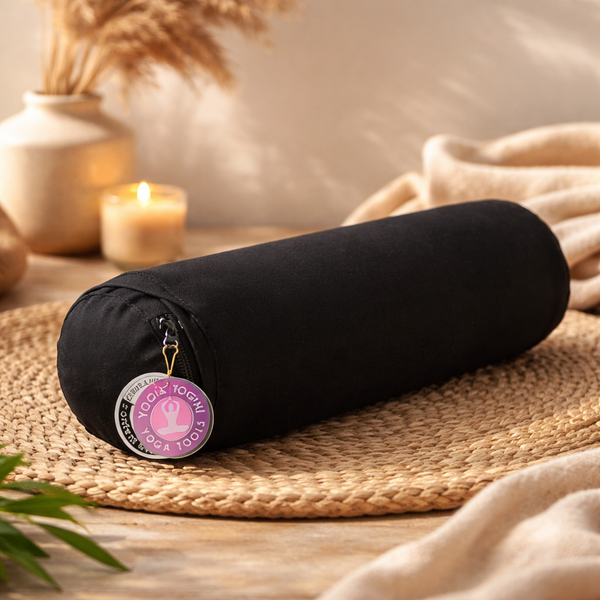 Yoga Bolster Rond Biologisch Katoen Zwart 40 x 12 cm